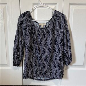 Michael Kors Navy Blue and White Patterned Blouse